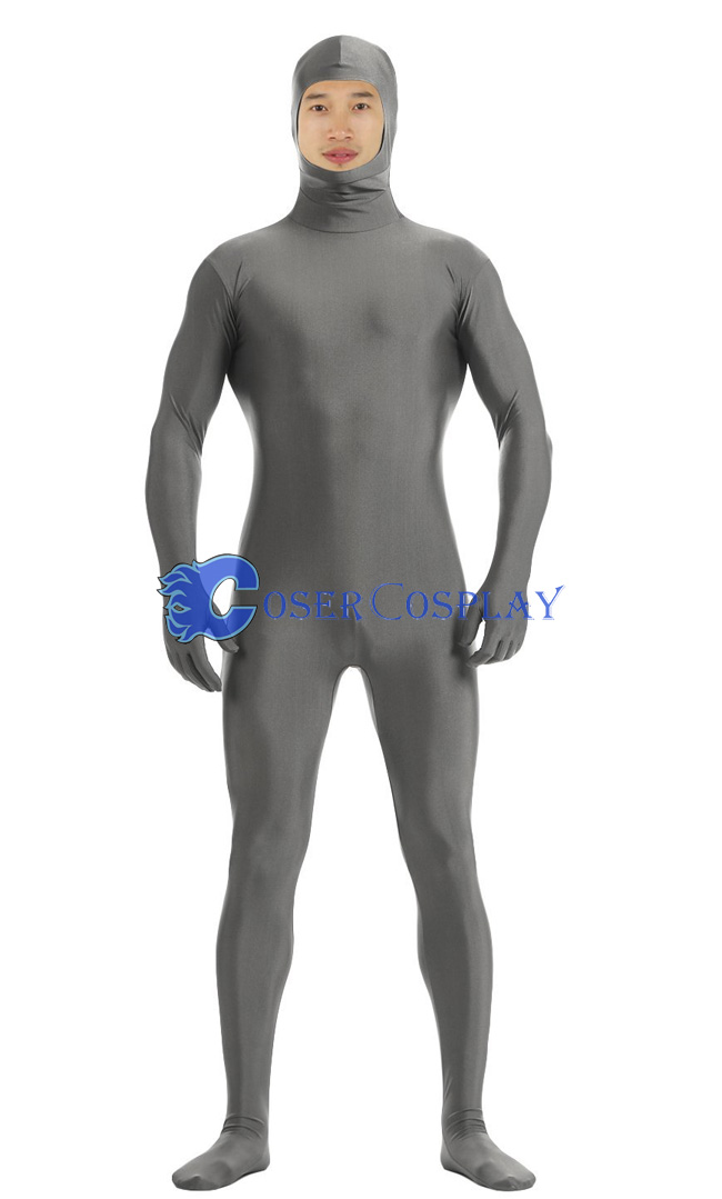 Open Face Lycra Spandex Zentai Grey